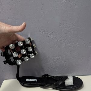 Last Pair! Cape Robbin Black Sandals with Rhinestone Accents